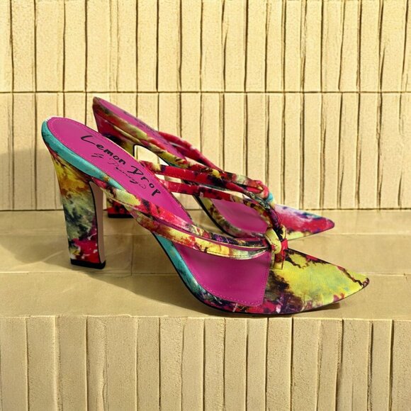 PRIVILEGED Lemon Drop Multicolor Maysville Thong Sandals Heels Size 10 - Picture 1 of 8